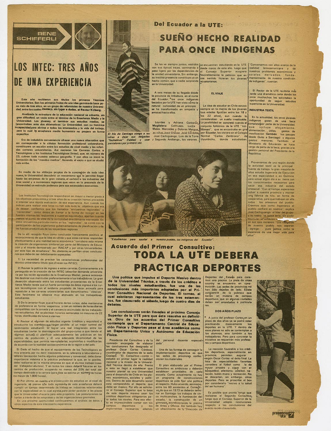 Presencia UTE, año 1 N°2, 1972. Consultivo Nacional de Deportes.